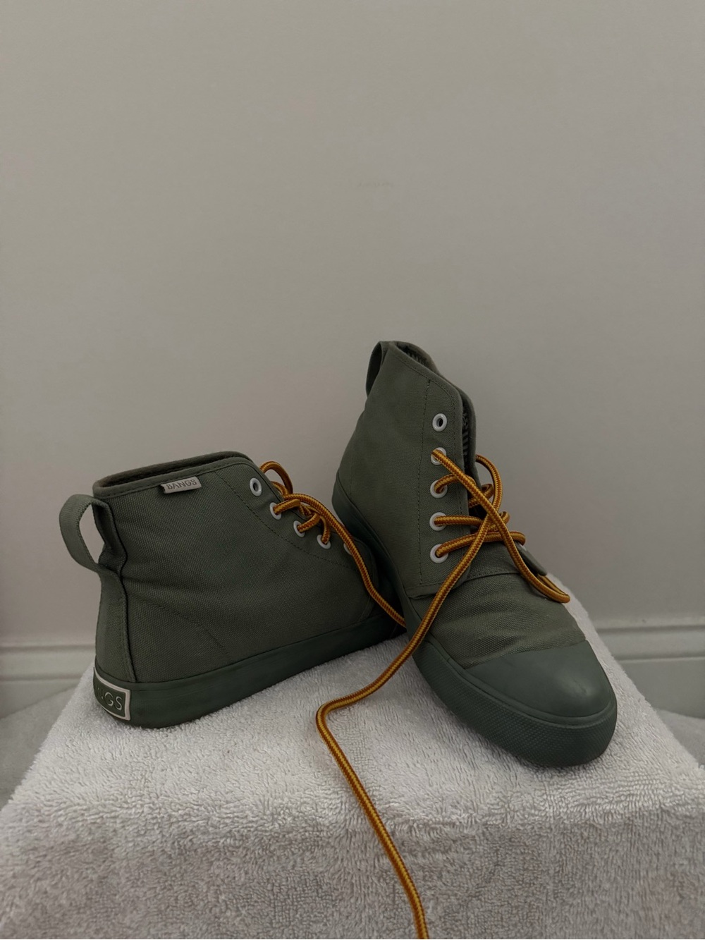 Olive High-Top Canvas Sneakers with Contrast Laces